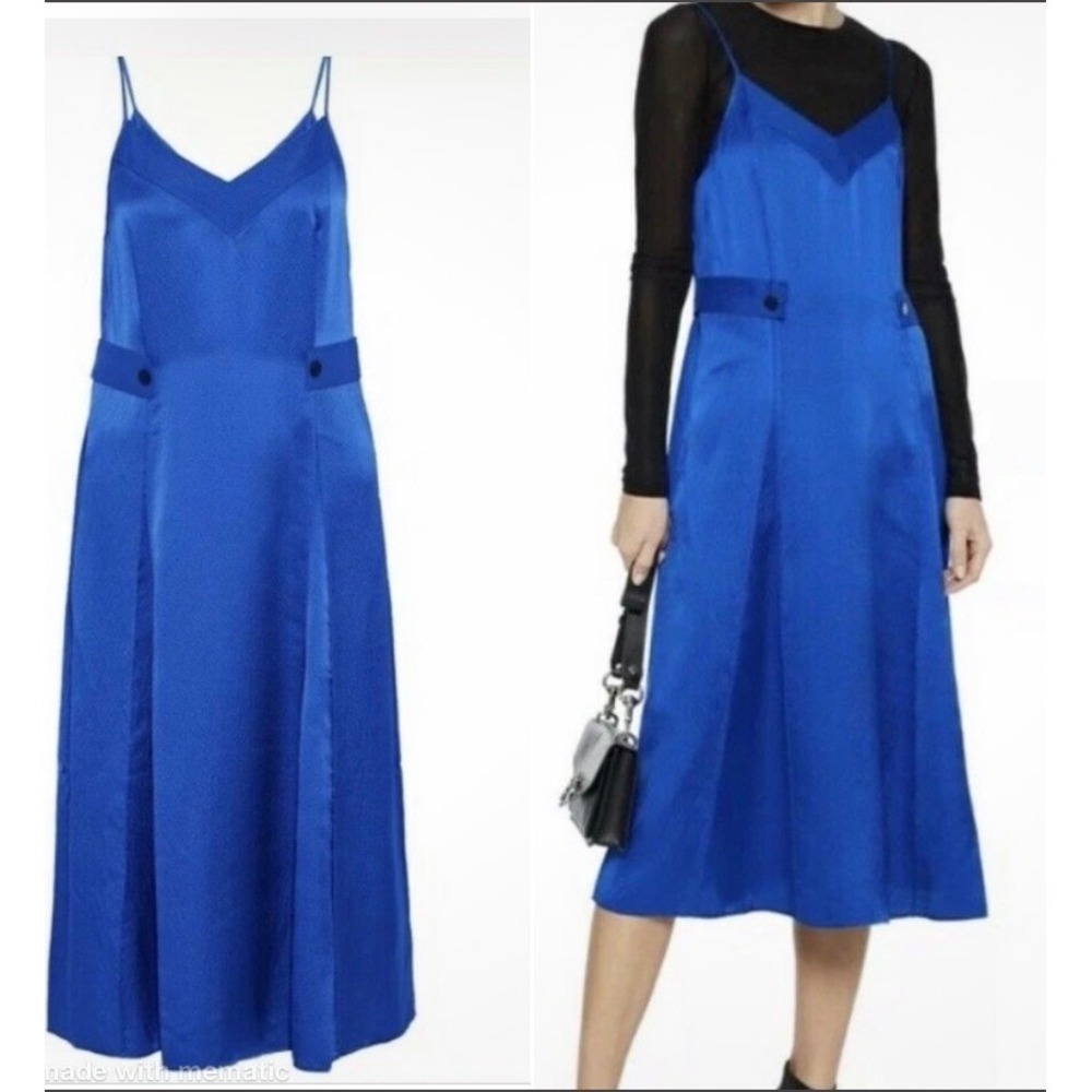 Rag & Bone Hugo Tank Dress Royal Blue 100% Hammered Silk Slip Dress Size XS